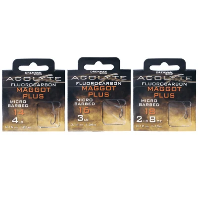 Afbeelding van Drennan Acolyte Maggot Plus Micro Barbed Hooks To Fluorocarbon 30cm Haak 18 0.12mm 2 LB