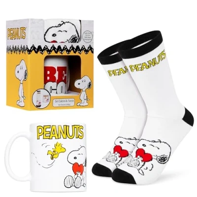 Afbeelding van Peanuts Snoopy Mok en Kalf Sokken Gift Set Vrouwen Tieners Leuke 312ml Keramische Zachte Kous Vuller Geschenken voor Haar