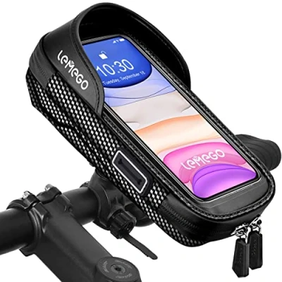 Afbeelding van LEMEGO Telefoonhouder Fiets Fietstas, Fietstelefoonhouder Bike Phone Holder Bag Stuurtas 360 Rotatie Stuur Tas Waterdicht Touchscreen voor Telefoon tot 7 inch