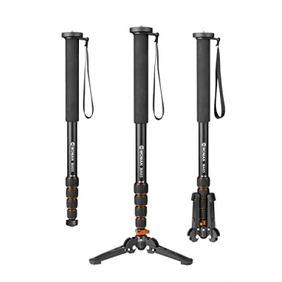 Afbeelding van Moman MA65 Monopod statief met poten, aluminium reisstatief, DSLR monopod, compact, draagbaar, 5 secties tot 165 cm, laadvermogen 10 kg, zwart/oranje