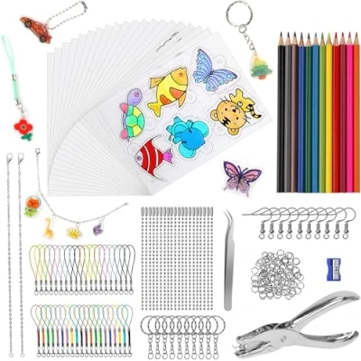 Afbeelding van 225 Stuks Warmtekrimpplastic vel Kit, Krimpfolie A4 krimppapier 20 transparant, met Potloden, Perforator, Sleutelhangers Accessoires voor Doe het zelf Creatief Handwerk (A5 transparent)