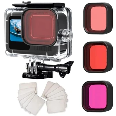Afbeelding van FitStill Waterdichte behuizing voor Go pro Hero 12/Hero 11/Hero 10/Hero 9 Black, beschermende 60 m onderwaterduiken, Hero11 Black/10 Black/Hero9 Black met 3 filters