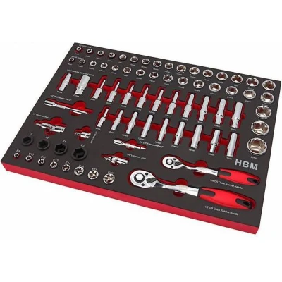 Afbeelding van HBM Professionele 74 Delige 3/8&quot;, 1/2&quot; Doppenset Foam Inlay
