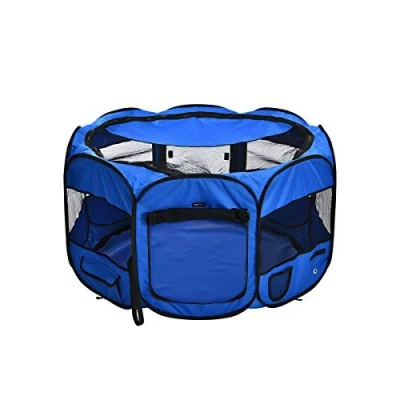 Afbeelding van Amazon Basics Dierenhok, achthoekig, draagbaar, zacht, 114 cm, blauw
