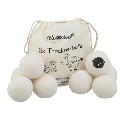 Afbeelding van Relaxdays drogerbollen set van 8 schapenwol voor wasdroger kleding droogt snel