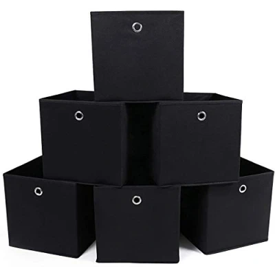 Afbeelding van SONGMICS Opbergdozen, set van 6, vouwbare stoffen dozen, non woven, kubussen, opbergmanden, organizer voor speelgoed, kleding, gevlekt, zwart RFB02H 3,6 Stuk