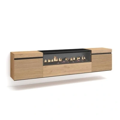 Afbeelding van Skraut Home TV Meubel, Lowboard Woonkamer, Eetkamer 200x45x35cm Voor tv&#039;s tot 80&quot; Elektrische haard Hangend Moderne stijl Eiken