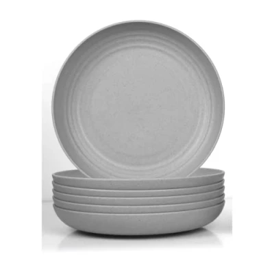 Afbeelding van JSYMJSY Diepe Bordenset, 6 Delig 25cm Onbreekbaar Dinerborden Plastic, Herbruikbaar Camping Borden, Licht, Kunststof Bpa Vrij, Magnetronbestendig Vaatwasmachinebestendig, Grijs