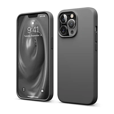 Afbeelding van elago Liquid Silicone Case Compatibel met iPhone 13 Pro Hoesje (6.1&quot;), Complete Full Body Beschermhoes Schokbestendig, Anti Kras Zachte Microfiber Voering (Donkergrijs)