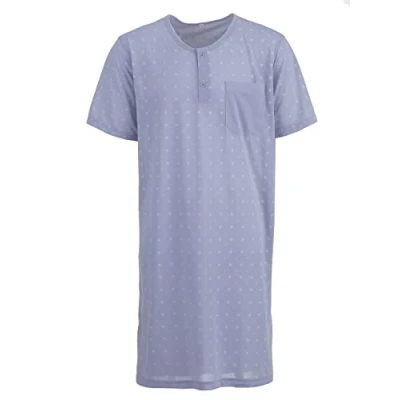 Afbeelding van LUCKY Heren nachthemd korte mouwen effen met borstzak slaapshirt, grijs, L