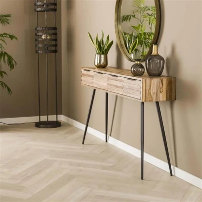 Afbeelding van Hoyz Haltafel 4L Teca Strip Teakhout Verweerd