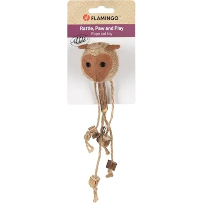 Afbeelding van Flamingo Yutsa aap speelgoed voor katten, bruin, 6 x 4,8 15 cm, met rammelgeluiden en linten, heeft een rustgevende werking