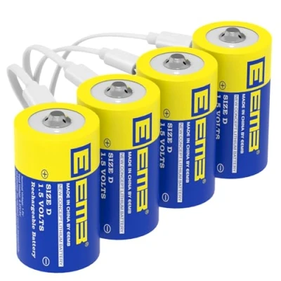 Afbeelding van EEMB D Batterijen 1,5V Oplaadbare 5550mWh Lithium Cell USB Type C Oplaadkabel LR20 Vervangingsbatterij voor Zaklamp 4 Pack