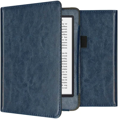 Afbeelding van Kobo Clara 2E Hoes: iMoshion Vegan Leather Bookcase Donkerblauw Kunstleder E Reader Hoezen