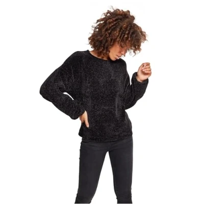 Afbeelding van Urban Classics Curvy Ladies Oversize Chenille Trui, Dames, Maat: XS, Black