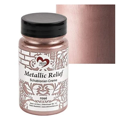 Afbeelding van Ideen mit Herz Sjabloneercrème, metallic reliëf, fijne structuurpasta, sjabloneerkleur, sjabloneerpasta, 90 ml, op waterbasis (rosé)