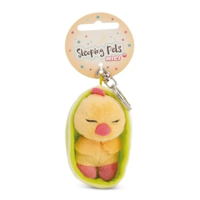 Afbeelding van NICI 61612 Sleutelhanger &quot;Sleeping Pets&quot; kuiken, 8 cm, in mandje, geel, trouwe metgezel voor rugzak of tas, sleutelhouder klein en groot