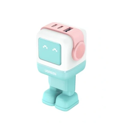 Afbeelding van UGREEN Nexode RG USB C oplader 65W RobotGaN voeding 3 poorts snellader Robot compatibel met MacBook Pro/Air, iPad, iPhone 15 Pro Max, Galaxy S26 Ultra, Dell XPS (blauwroze)
