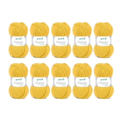 Afbeelding van Gründl Classico wol (Oeko Tex® gecertificeerd breigaren van 50% scheerwol (merino) &amp; polyacryl, 50 g/120 m, naalddikte: 3,5 4,5, 10 bollen à g), mosterd