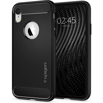 Afbeelding van Apple iPhone Xr Hoesje Siliconen en TPU (zacht) Spigen Softcase/Backcover Zwart Telefoonhoesje Shockproof/Valbescherming
