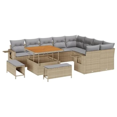 Afbeelding van vidaXL 12 delige tuin sofa set met kussens Beige poly rattan acacia