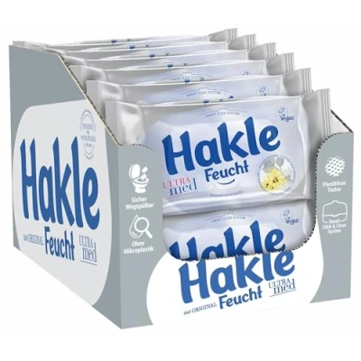 Afbeelding van Hakle Vocht Ultra Med in verpakking van 12 stuks, 504 doekjes (12 x 42 vellen), verzorgend vochtig toiletpapier, huidvriendelijke vochtige doekjes, snel water oplosbare