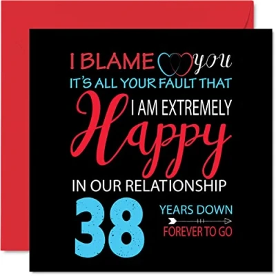 Afbeelding van Grappige 38e verjaardagskaart voor echtgenoot vrouw Your Fault I&#039;m Extremely Happy Gelukkige huwelijksverjaardagskaart partner, 145 mm x wenskaarten achtendertigste jubilea