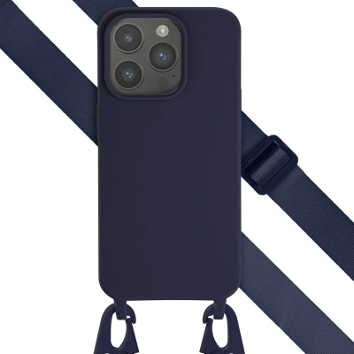 Afbeelding van Apple iPhone 15 Pro Hoesje Siliconen en TPU (zacht) Selencia Softcase/Koordhoesje/Backcover Donkerblauw Telefoonhoesje