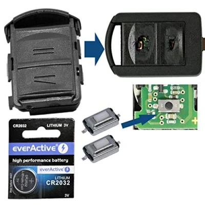 Afbeelding van Repair Reparatieset, behuizing, radiosleutel, afstandsbediening, autosleutel, 2 x microknop, 1 CR2032 batterij, compatibel met Opel Corsa C 00 06 Meriva A 03 10 Tigra B 04 09 Combo