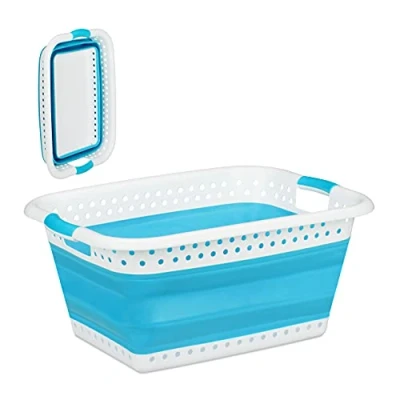Afbeelding van Relaxdays opvouwbare wasmand plastic kunststof mand voor wasgoed inklapbaar 37 L benzine