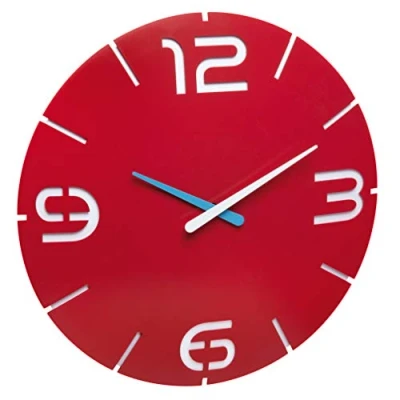 Afbeelding van TFA Dostmann Contour design wandklok, 60.3047.05, met uitgesneden cijfers en uurmarkeringen, gemakkelijk te lezen, groot, rood/wit, Ø 35 cm