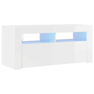 Afbeelding van vidaXL Tv meubel met LED verlichting 90x35x40 cm hoogglans wit