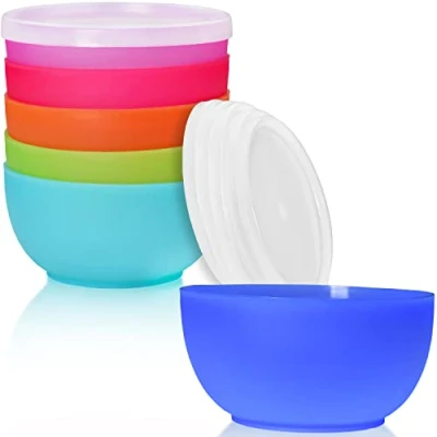 Afbeelding van idea station NEO plastic kommen 6 stuks, 12 cm, 350 ml, kleurrijk, met deksel, herbruikbaar, onbreekbaar, schaal, ontbijtgranen schalen set, schalen, feest camping