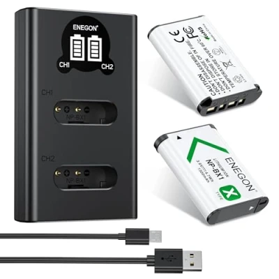 Afbeelding van ENEGON Accu NP BX1 (1300mAh 2 pack) en LCD oplader geschikt voor Sony ZV 1, Cyber Shot DSC RX100, RX100 II/III/M4/M5/M6/M7/IV/V/VI/VI/VI/VA, RX100M II, HDR CX405