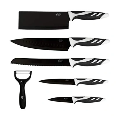 Afbeelding van Set van 6 hoogwaardige keukenmessen. Professionele messen in Zwitserse stijl Kleur: wit of zwart. chef kok Cecotec. (zwart)