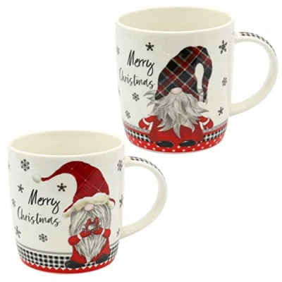 Afbeelding van Dekohelden24 Porseleinen kerstmokken Merry Christmas kabouter als set van 2, L/B/H 8 x 12 10 cm, inhoud 340 ml. W 10029955 2