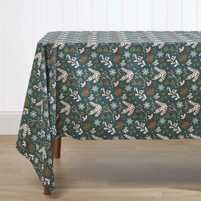 Afbeelding van HOMESCAPES Groen kersttafelkleed Kerstbos 100% katoen 8 10 persoons tafelkleed 178 x 305 cm rechthoekig Gebloemd kerstdessin