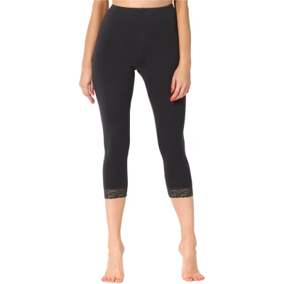 Afbeelding van Merry Style MS MS10 290 LE Dames Capri Leggings Sport Vrijetijdsbroek 3/4 Lengte met Kant Viscose Sporbroek Yogabroek Grafiet M