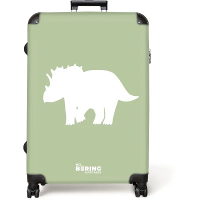 Afbeelding van NoBoringSuitcases.com® Koffer groot Reiskoffer lichtgewicht Groen met Triceratops dino Rolkoffer 4 wielen Grote trolley XL 98 liter bagage