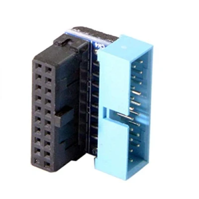 Afbeelding van Cablecc USB 3.0 20pin Mannelijke naar Vrouwelijke Extension Adapter Up Down Hoekig 90 Graden voor Moederbord Mainboard (Down Angled)
