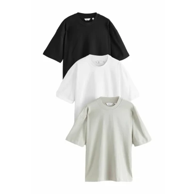 Afbeelding van Next Oversized Heavyweight 3 PACK . Tshirt basic, Heren, Maat: 4XL, White black navy