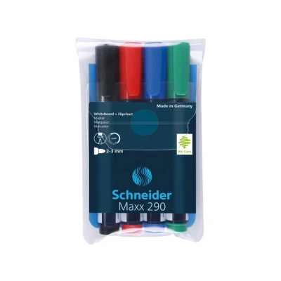 Afbeelding van Schneider whiteboardmarker Maxx 290 ronde punt 4 stuks assorti voor whiteboard en flipover S 129094