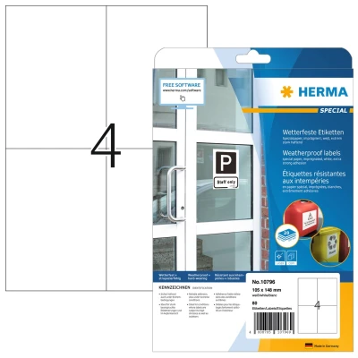 Afbeelding van HERMA 10796 Weerbestendige etiketten A4 105x148mm Wit 80 stuks