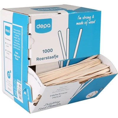 Afbeelding van DEPA® Roerstaafje Hout 140mm naturel 1000 stuks