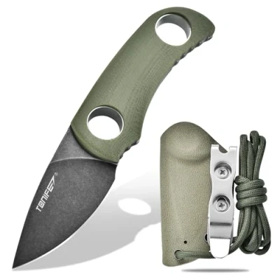 Afbeelding van TONIFE Runer Fixed Blade Knife met verstelbare Paracord Lanyard en Kydex Schede, EDC Mes 1,9 &quot;Full Tang voor Outdoor Camping Hiking (Groen+Zwart Oxide dan Stonewash)