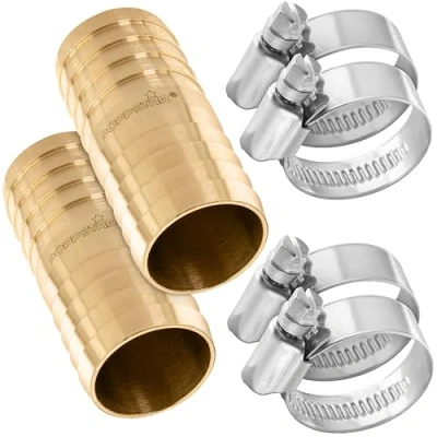 Afbeelding van Poppstar 2x Messing Slangverbinder 1 inch met 4x Roestvrije Slangklemmen voor 1&quot; (25 mm) Tuinslang