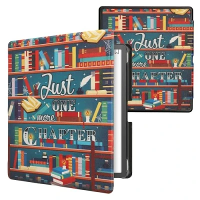Afbeelding van kwmobile E reader hoesje geschikt voor Amazon Kindle Scribe hoes flip case met magnetische sluiting Ereader cover bibliotheek design in meerkleurig