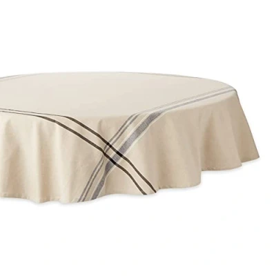 Afbeelding van DII Franse gestreepte eettafel collectie boerderij stijl tafelkleed, 70 inch rond, taupe/zwart