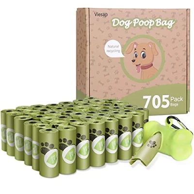 Afbeelding van Viesap Poepzakjes, 705 stuks, poepzakjes voor honden, hondenpoepzakjes met dispenser, van maïszetmeel, lekvrij en zonder geur, groen