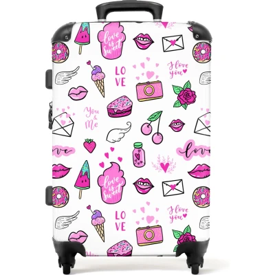 Afbeelding van NoBoringSuitcases.com Grote koffer Kinderkoffer roze meisjes Reiskoffer middelmaat met 4 wielen Trolley op wieltjes 60 liter Rolkoffer groot kinderen Ruimbagage valies 20kg Bagagekoffer hardcase Suitcase medium Large luggage TSA slot